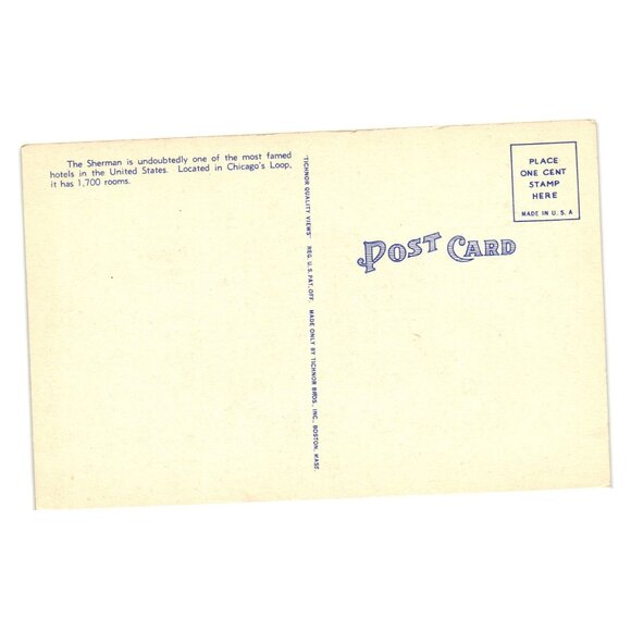 Vintage Postcard Hotel Sherman Chicago Illinois Unused Linen Tichnor Bros 72169 - Picture 2 of 2